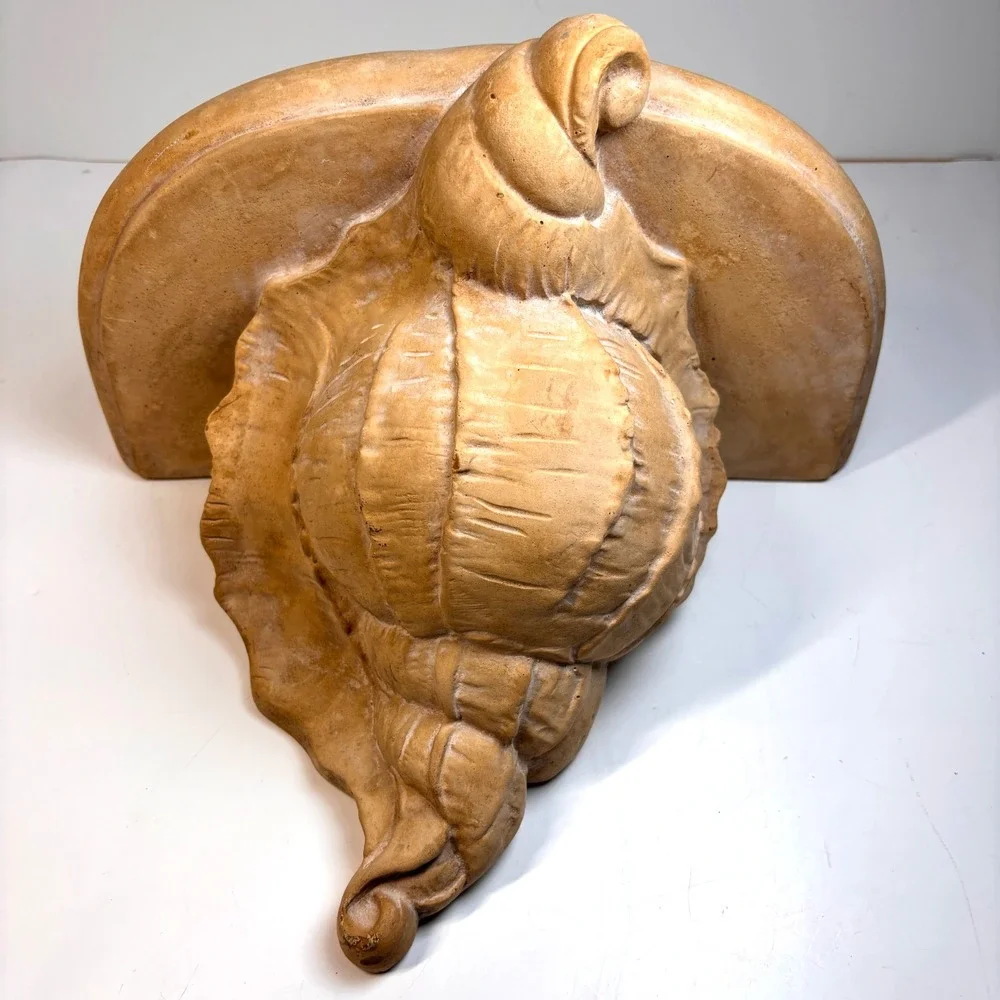 Vintage Plaster Conch Shell Wall Sconce Shelf Bracket Coastal‎ Decor Accent, 12